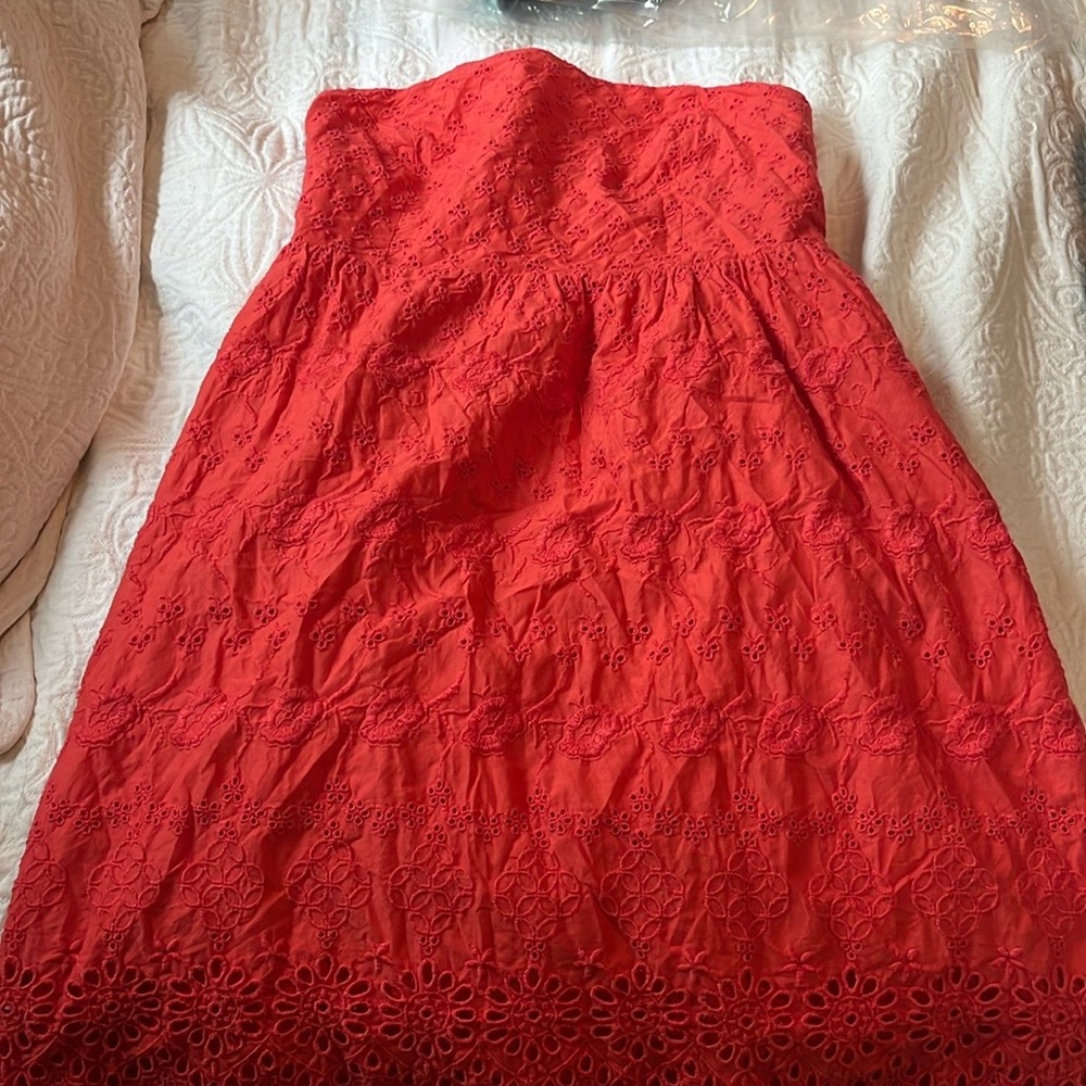 Free People Red-Orange Strapless Eyelet Sundress